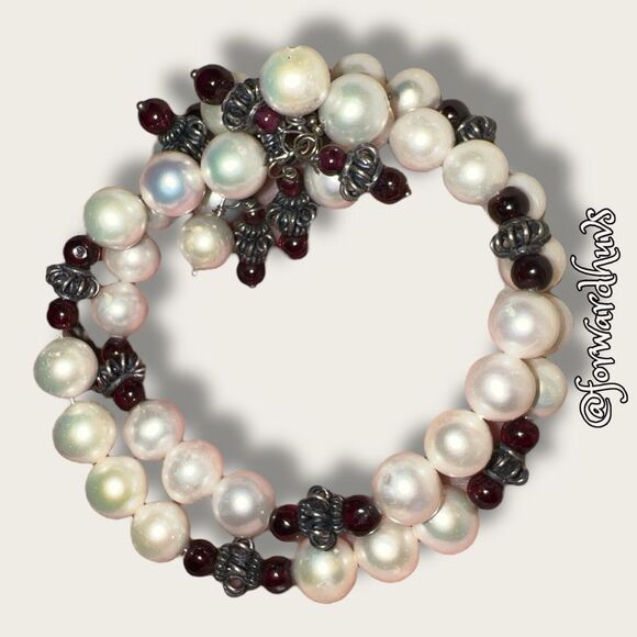 Freshwater Pearl & Garnet Bracelet – Sterling Wire – Appraised $1,795 (Insurance - Picture 5 of 14
